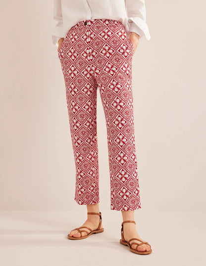 Pull-on Linen Pants-Poinsettia, Block Pome