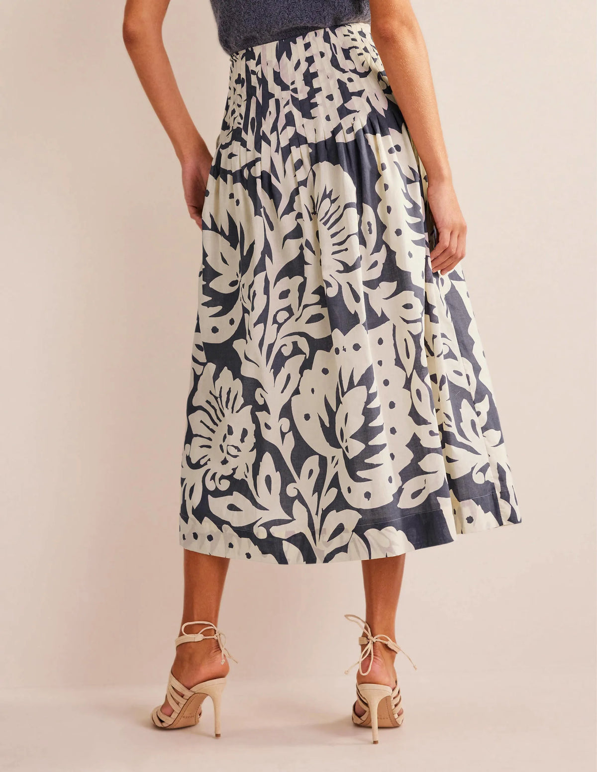 Pleated Cotton Midi Skirt-Sapphire, Oak Terrace