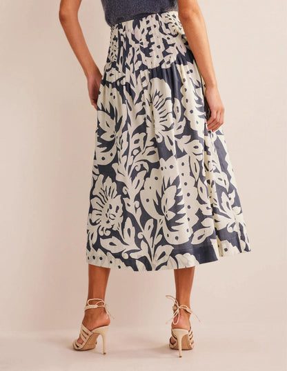 Pleated Cotton Midi Skirt-Sapphire, Oak Terrace