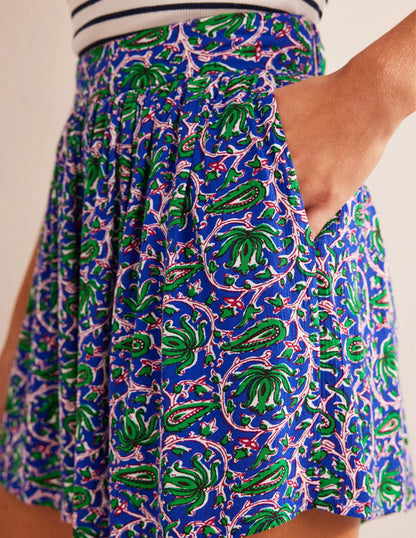 Crinkle Shorts-Blue Wave, Botanic Vine
