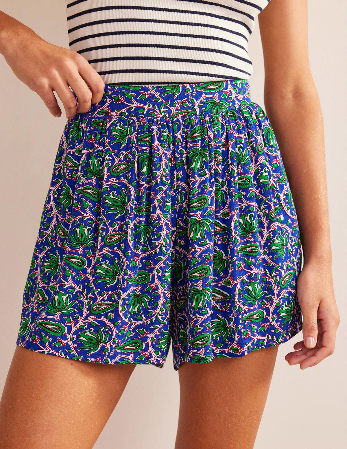 Crinkle Shorts-Blue Wave, Botanic Vine