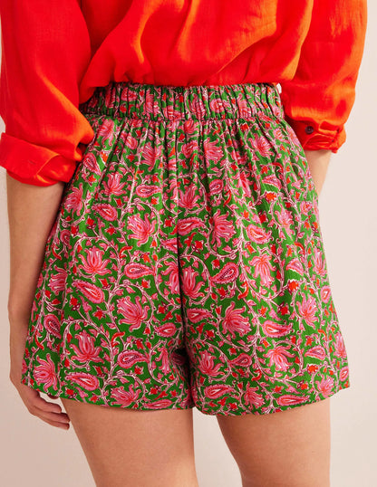 Crinkle Shorts-Lime, Botanic Vine