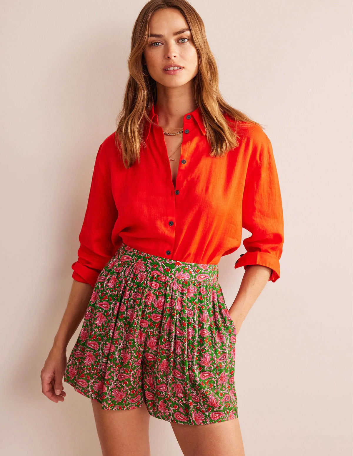 Crinkle Shorts-Lime, Botanic Vine