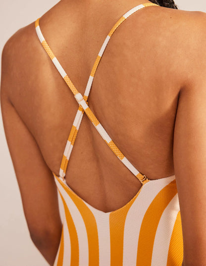 Skinny Strap Stripe Swimsuit-Ginger Yellow, Ivory Stripe