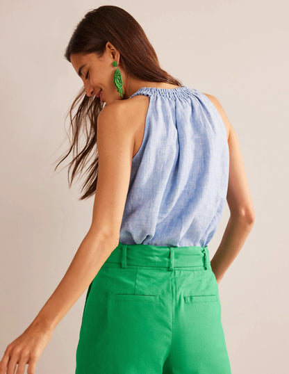 Linen Smocked Halter Top-Chambray