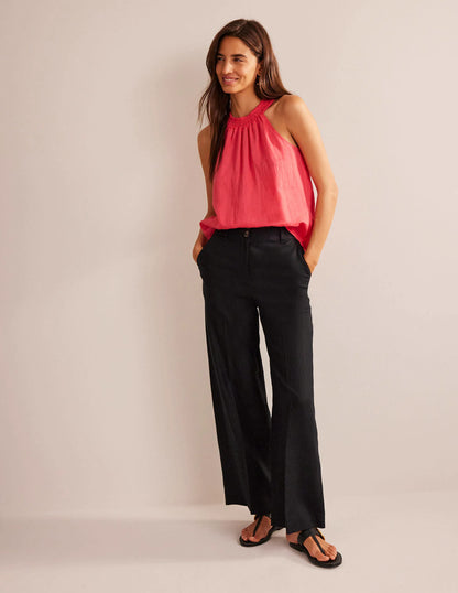 Linen Smocked Halter Top-Coral Sunset