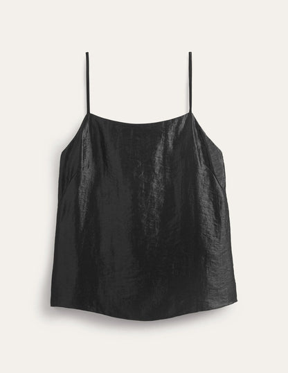 Longerline Satin Cami-Black