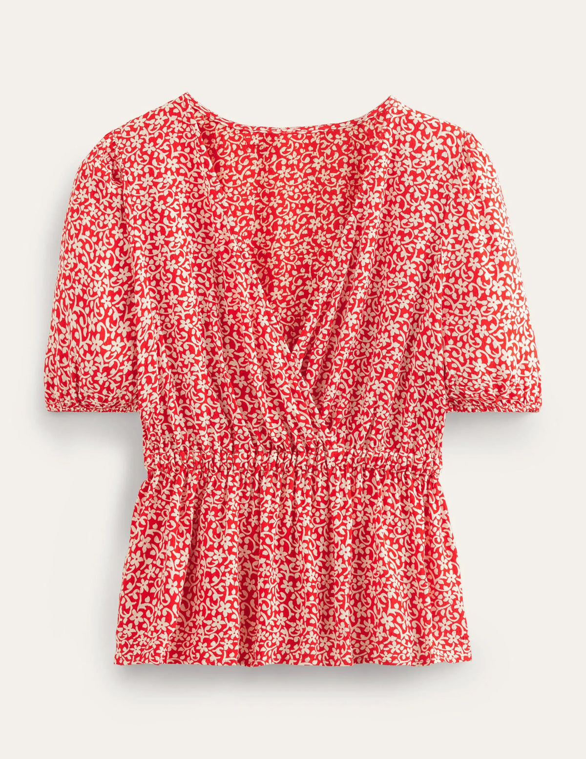 Wrap Elasticated Waist Top-Vermillion, Flower Stem