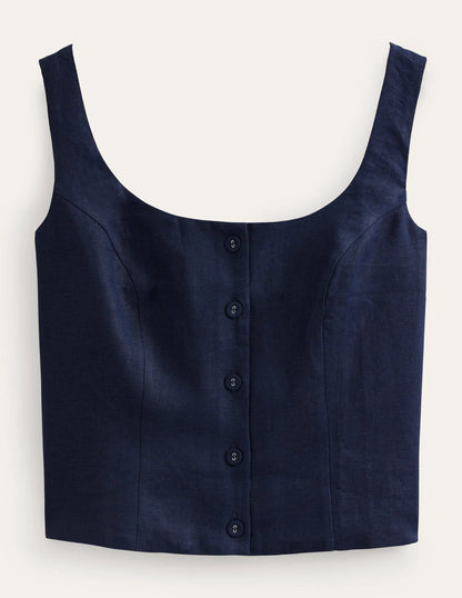 Square Neck Button Top-Navy