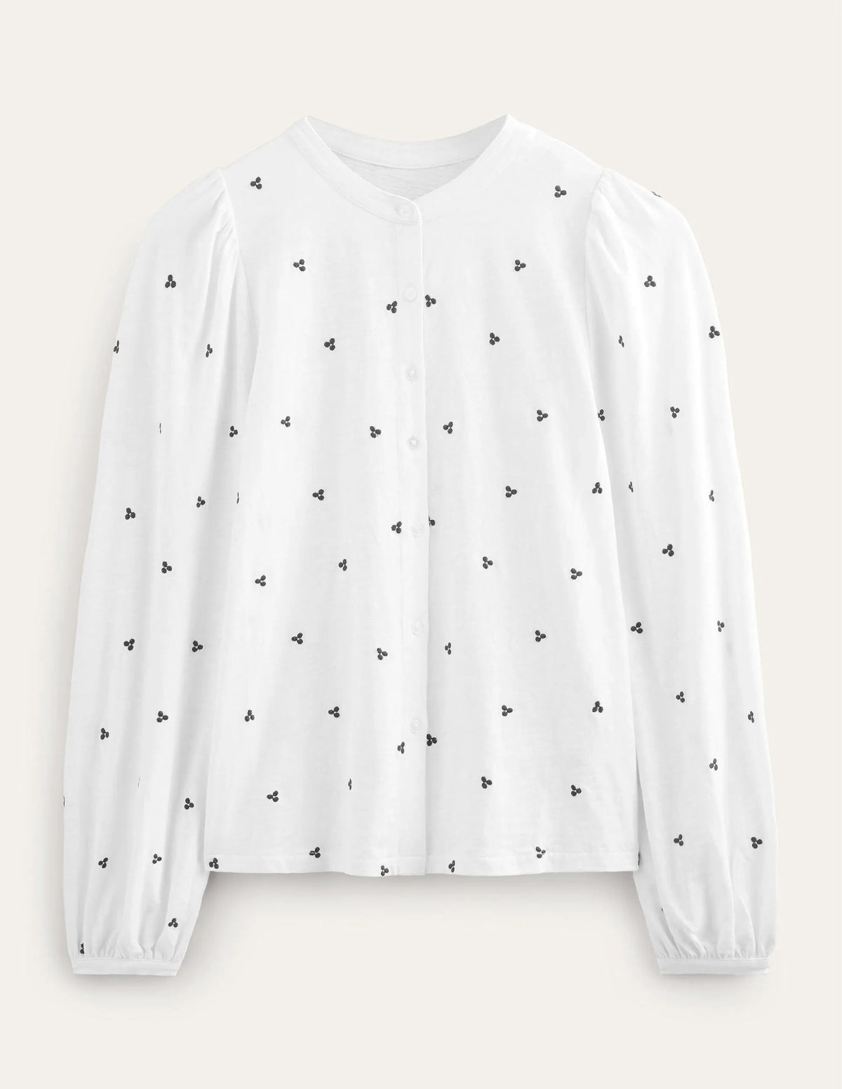 Long Sleeve Embroidered Top-White, Blue Embroidery