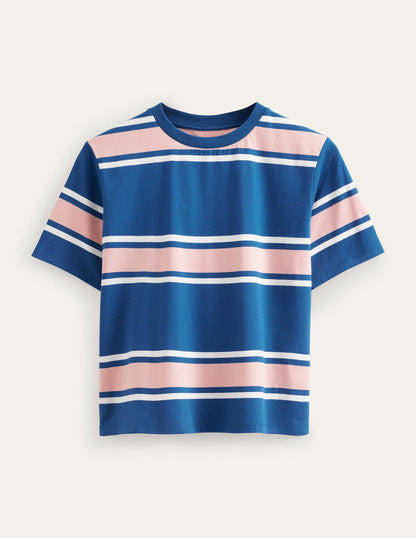 Boxy Stripe T-Shirt-Sapphire/Soft Pink Stripe