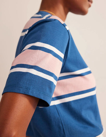 Boxy Stripe T-Shirt-Sapphire/Soft Pink Stripe