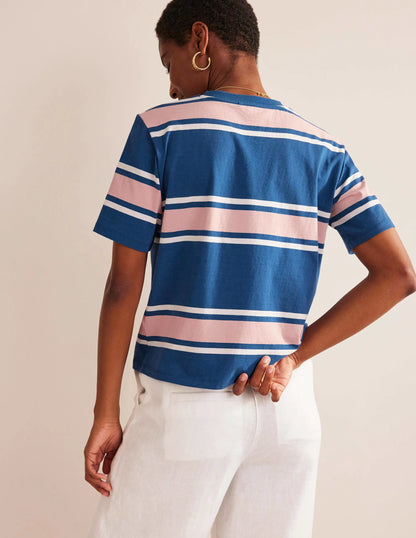 Boxy Stripe T-Shirt-Sapphire/Soft Pink Stripe