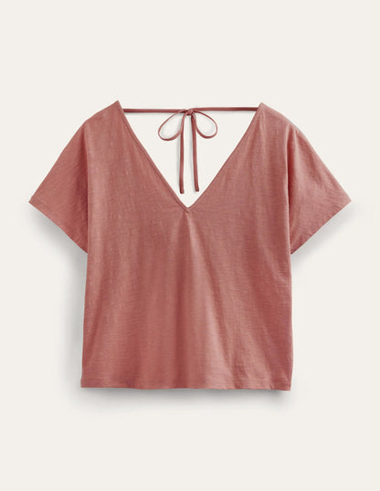 Tie Back Jersey Top-Rose Pink