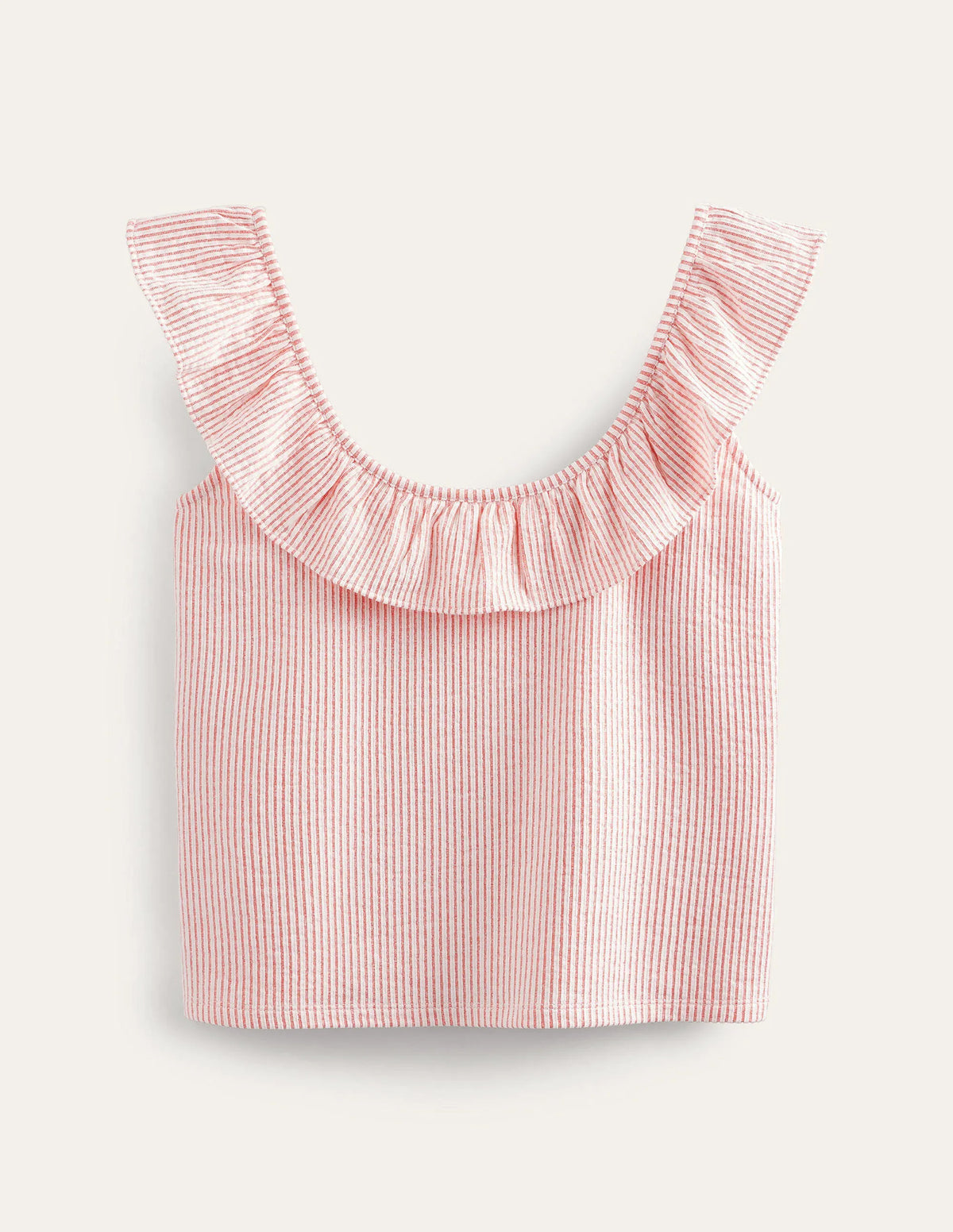 Seersucker Frill Stripe Top-Vermillion/White Stripe