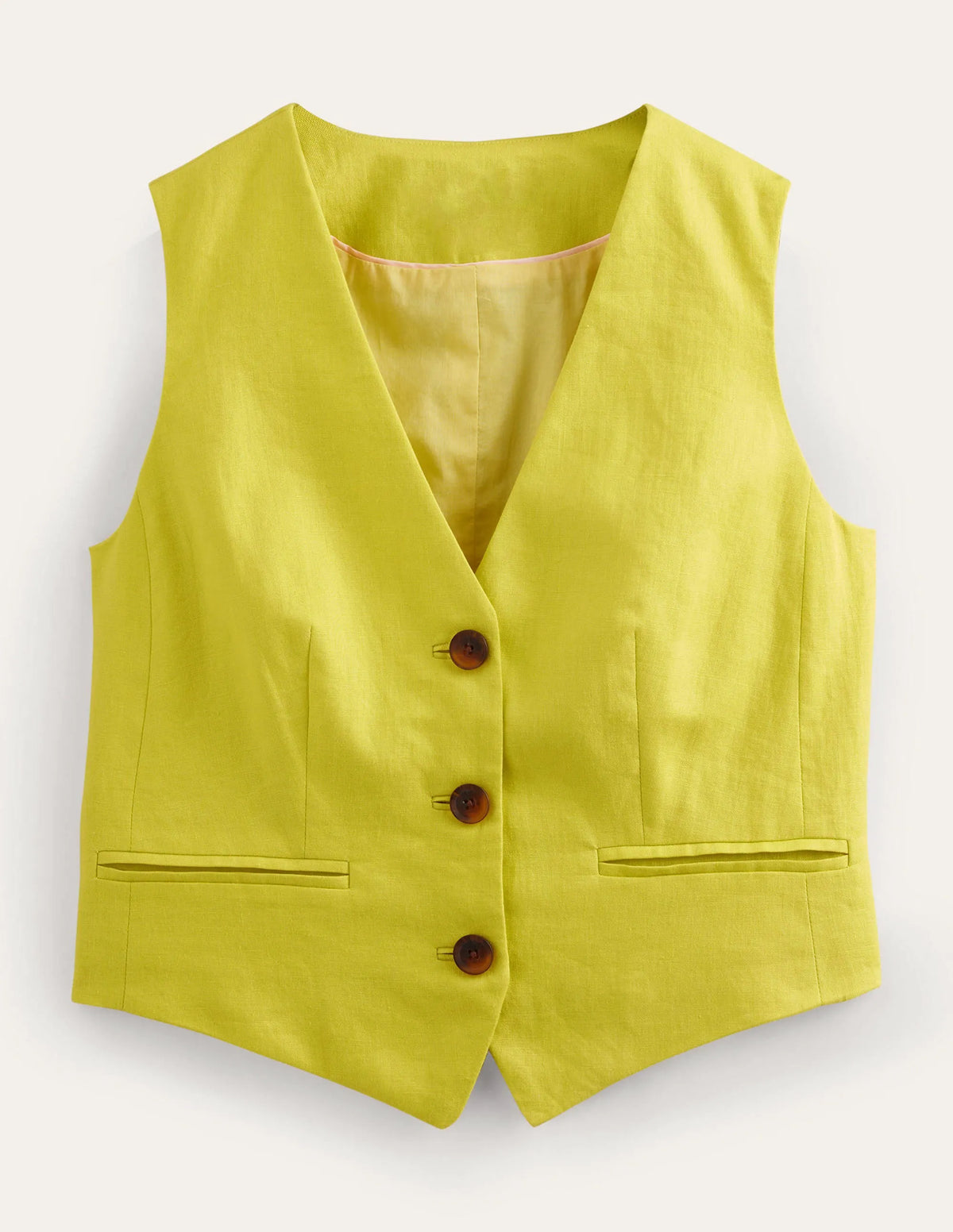Linen V-Neck Waistcoat-Citrus