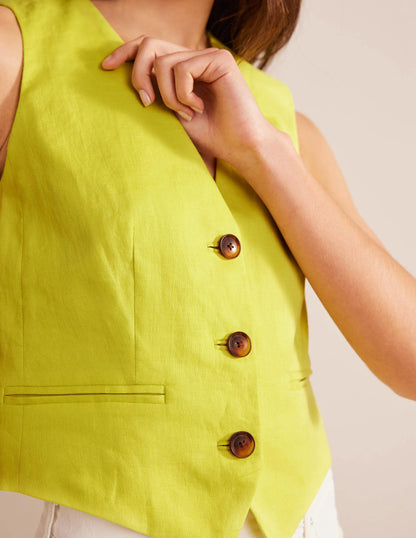Linen V-Neck Waistcoat-Citrus