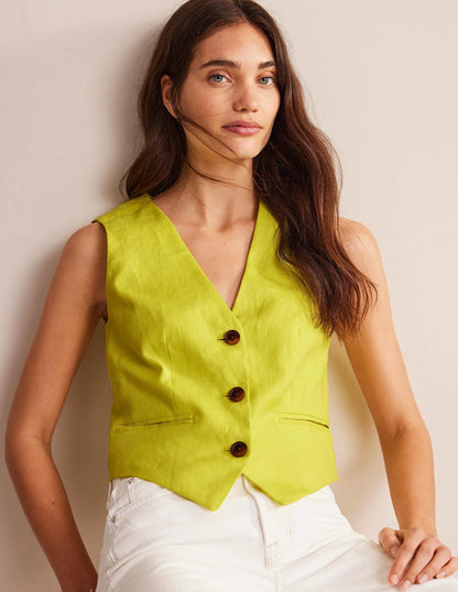 Linen V-Neck Waistcoat-Citrus