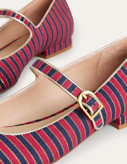 Pointed Toe Mary Jane Shoes-Red/ Navy Stripe