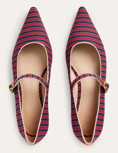 Pointed Toe Mary Jane Shoes-Red/ Navy Stripe