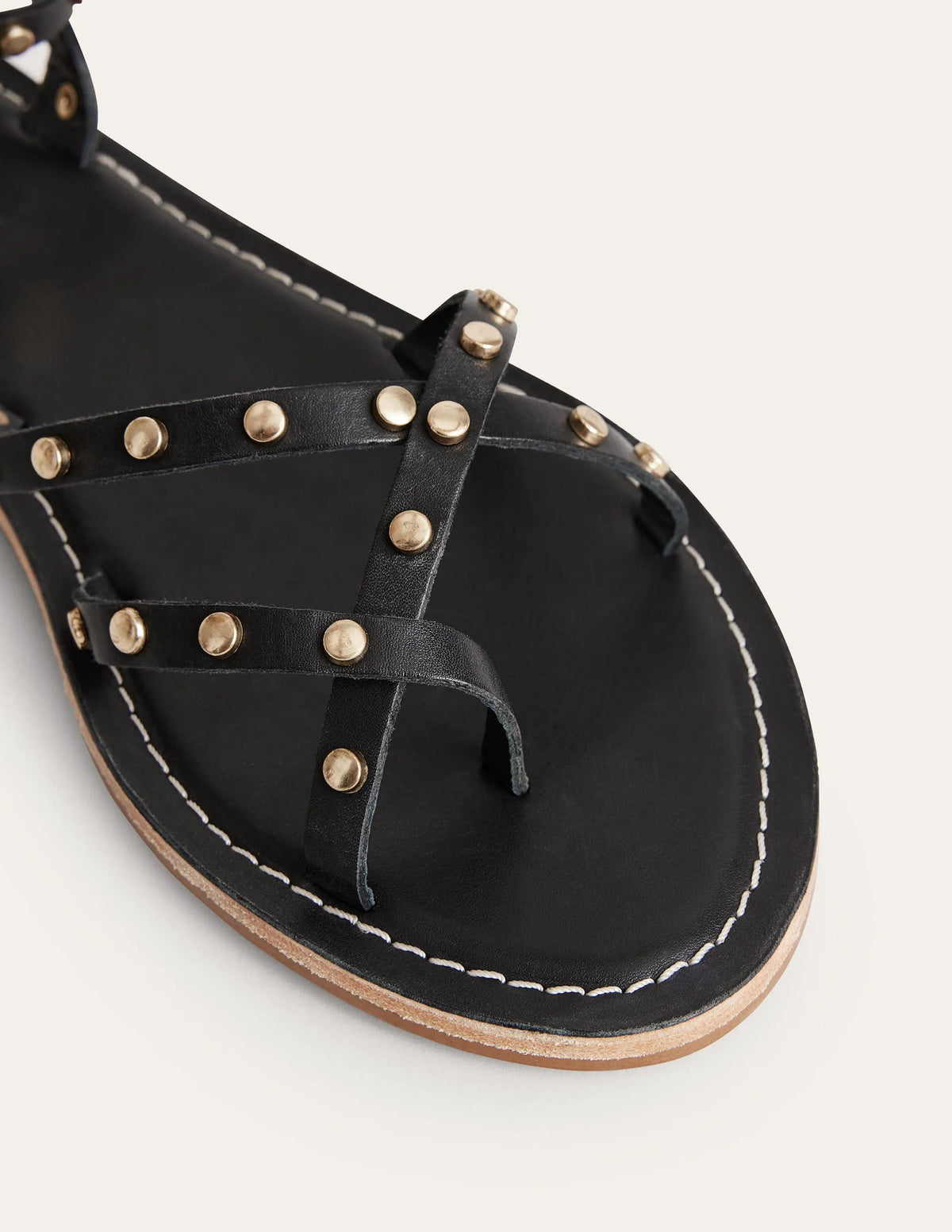 Studded Classic Flat Sandals-Black Leather