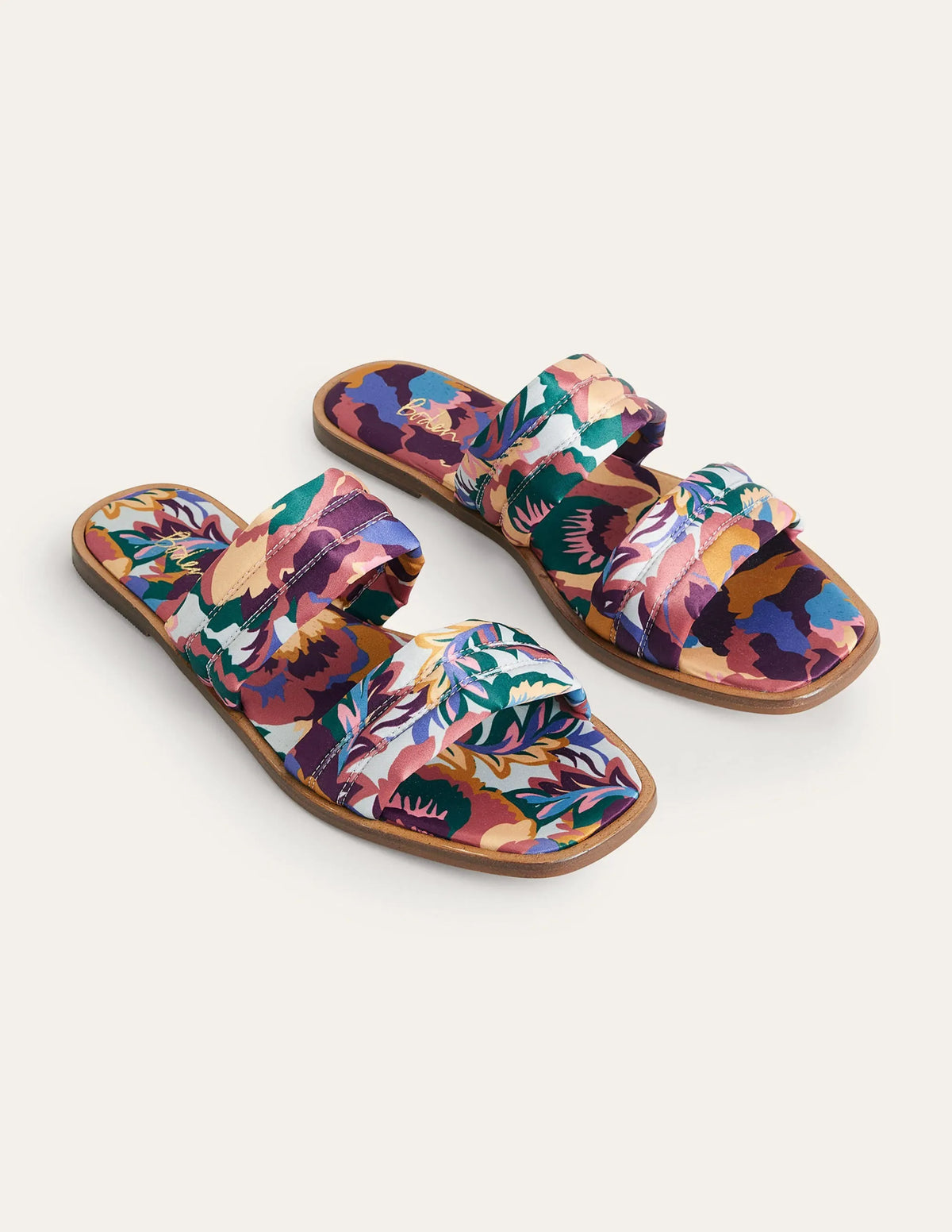 Printed Satin Slide Sandals-Multi, Abstract Rose