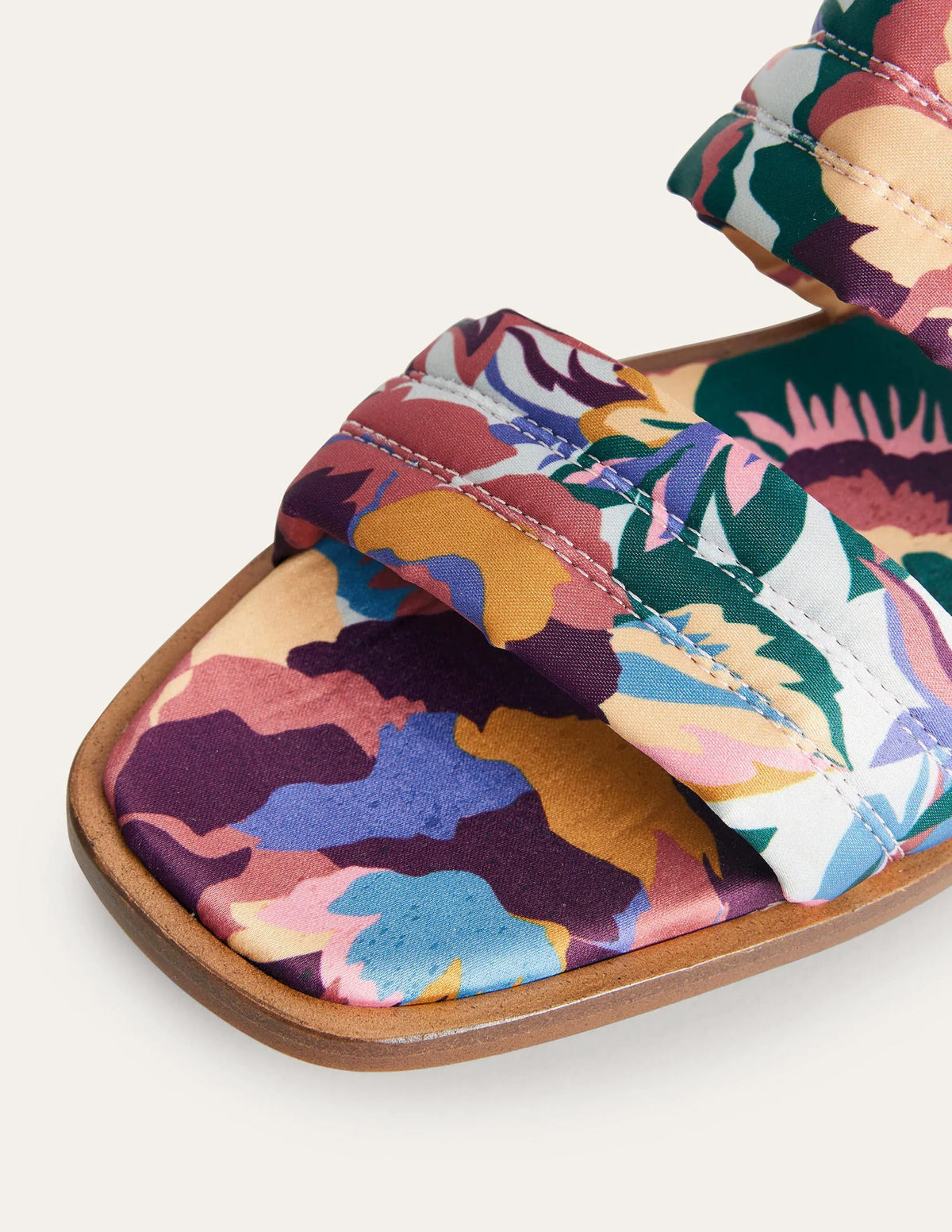 Printed Satin Slide Sandals-Multi, Abstract Rose
