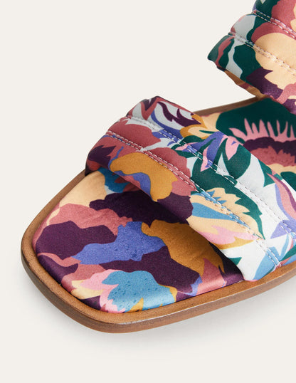Printed Satin Slide Sandals-Multi, Abstract Rose