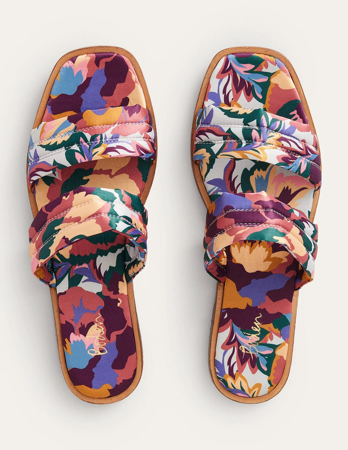 Printed Satin Slide Sandals-Multi, Abstract Rose