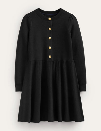 Relaxed Knitted Mini Dress-Black