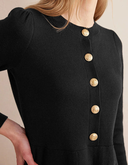 Relaxed Knitted Mini Dress-Black