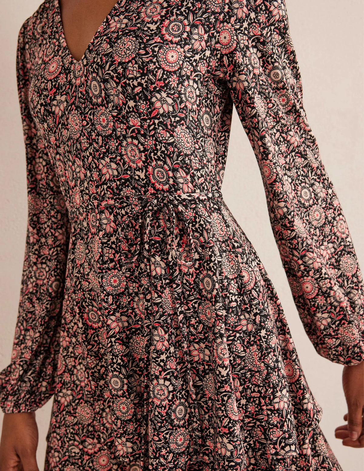 Tiered Mini Jersey Dress-Popcorn, Floral Tapestry