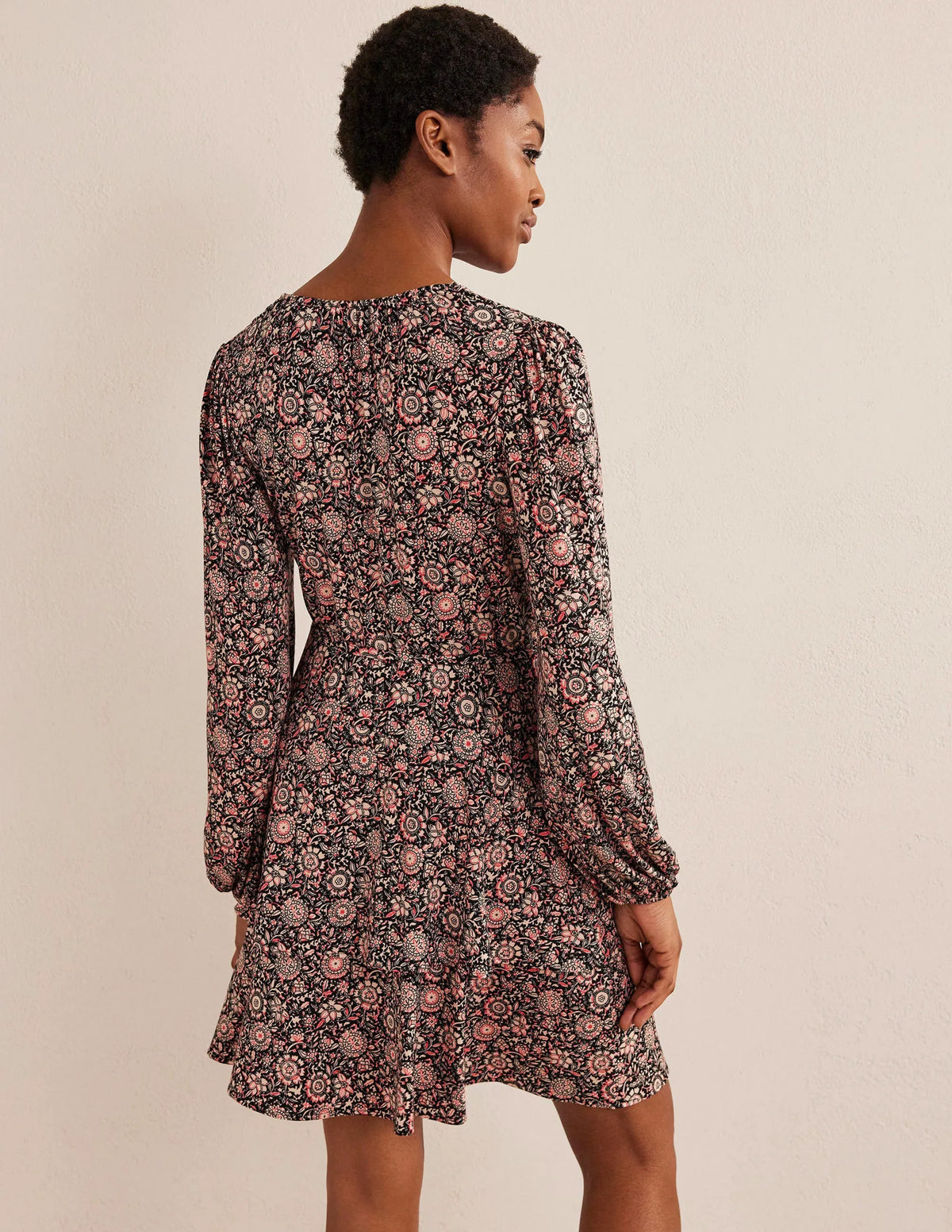Tiered Mini Jersey Dress-Popcorn, Floral Tapestry