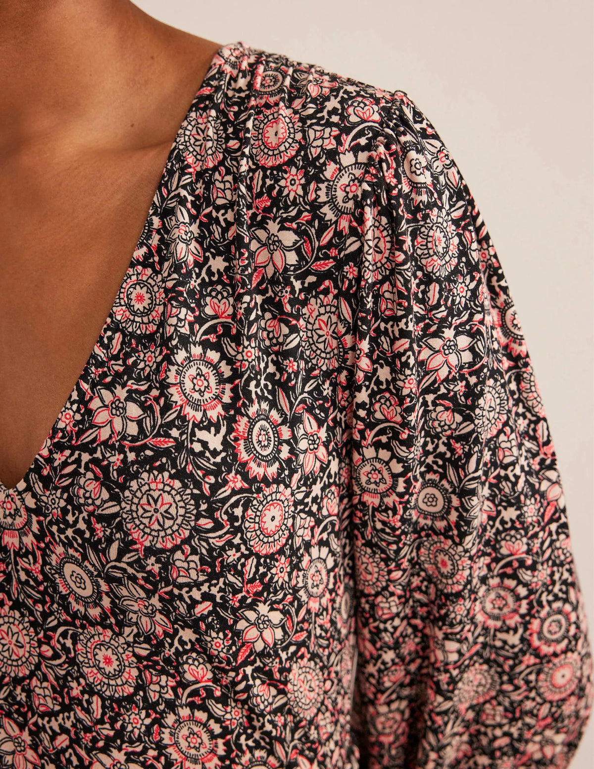 Tiered Mini Jersey Dress-Popcorn, Floral Tapestry
