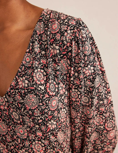 Tiered Mini Jersey Dress-Popcorn, Floral Tapestry