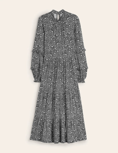 Tier Insert Midi Jersey Dress-Black, Dotty Daisy