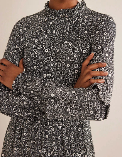 Tier Insert Midi Jersey Dress-Black, Dotty Daisy