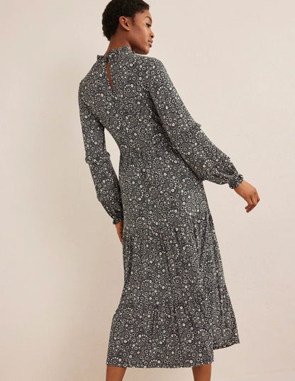 Tier Insert Midi Jersey Dress-Black, Dotty Daisy