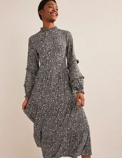 Tier Insert Midi Jersey Dress-Black, Dotty Daisy
