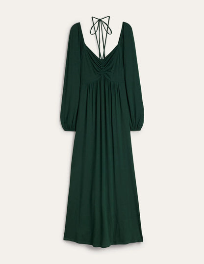 Tie Detail Jersey Maxi Dress-Cavolo Nero