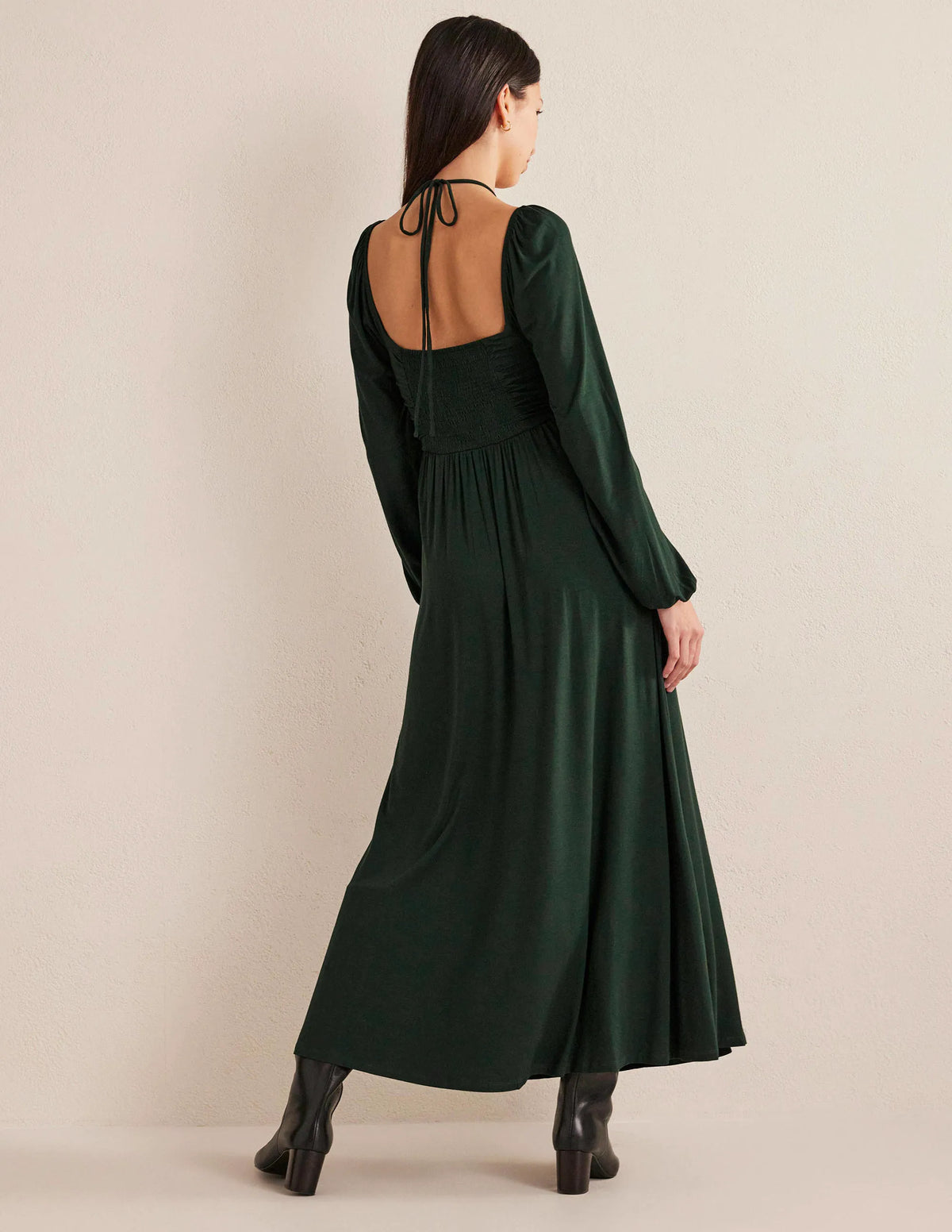 Tie Detail Jersey Maxi Dress-Cavolo Nero