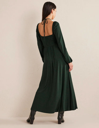 Tie Detail Jersey Maxi Dress-Cavolo Nero