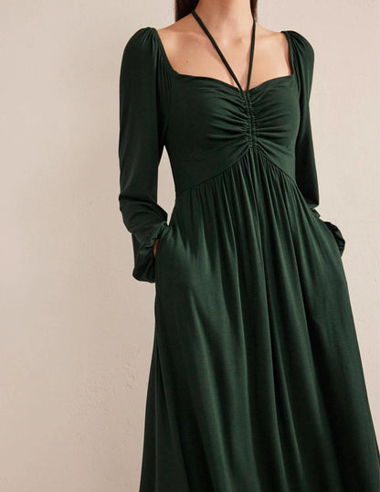 Tie Detail Jersey Maxi Dress-Cavolo Nero