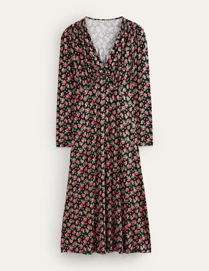 Jersey Midi Tea Dress-Black, Diamond Rose