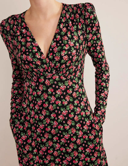 Jersey Midi Tea Dress-Black, Diamond Rose