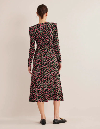 Jersey Midi Tea Dress-Black, Diamond Rose