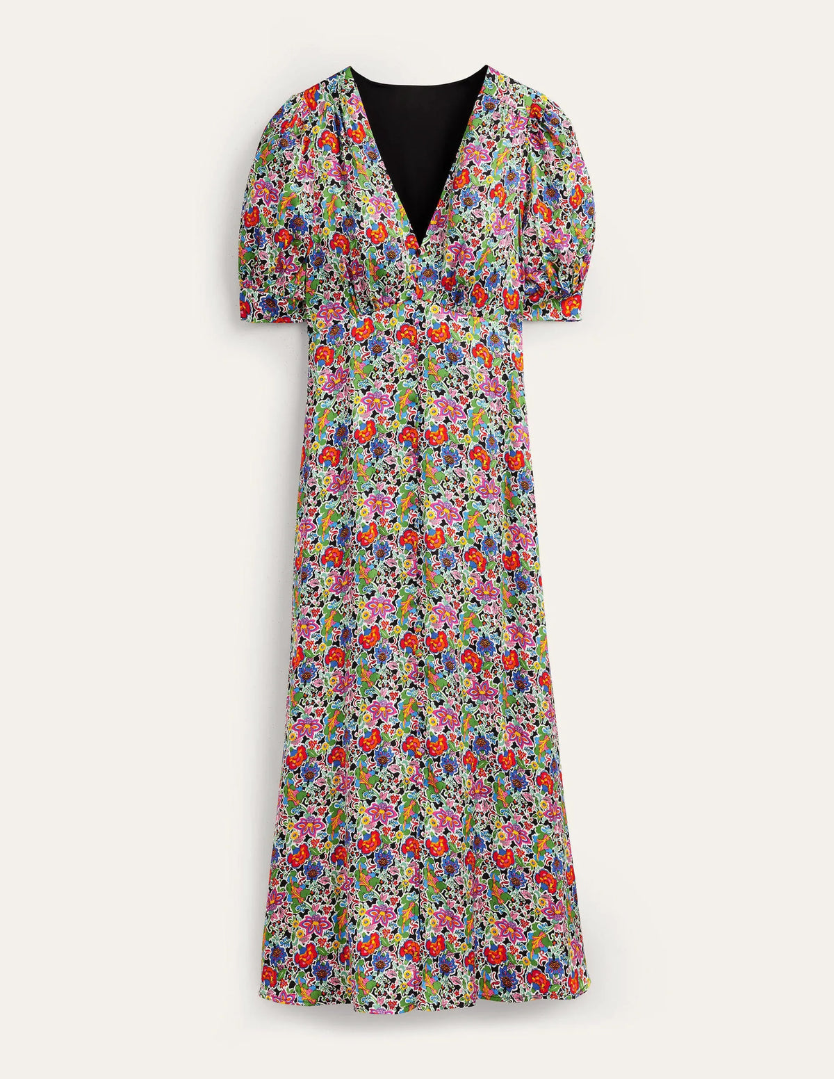 Satin Midi Tea Dress-Multi, Carnation Garden