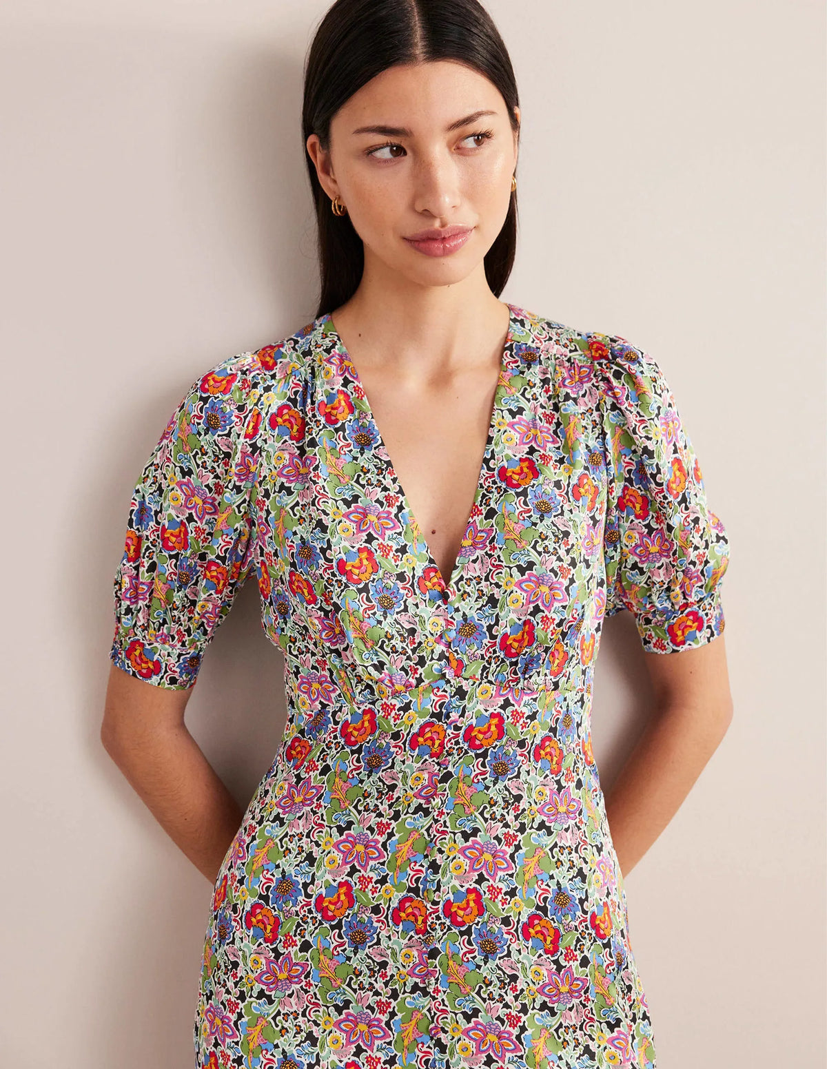 Satin Midi Tea Dress-Multi, Carnation Garden