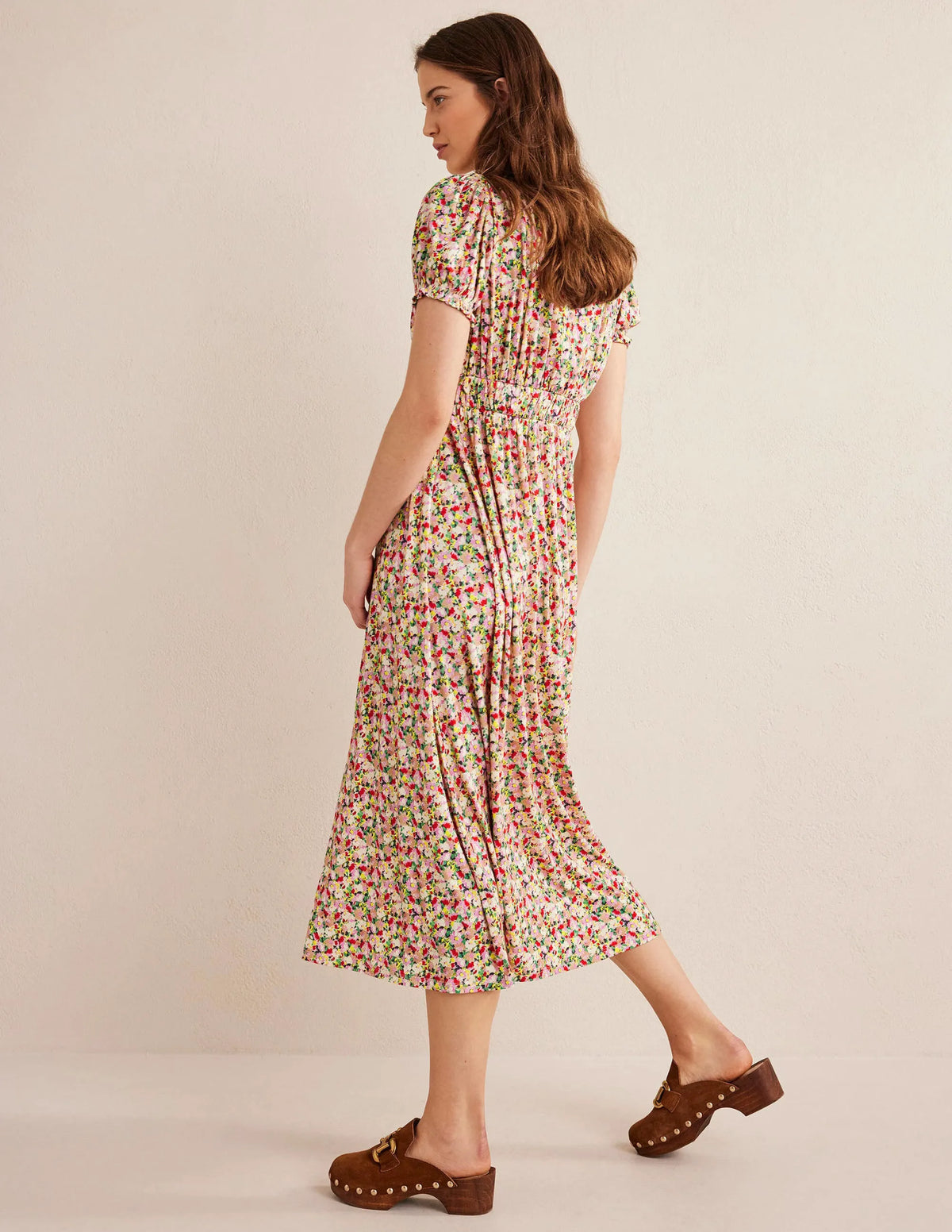 Rosanna Jersey Midi Tea Dress-Multi, Painterly Floret