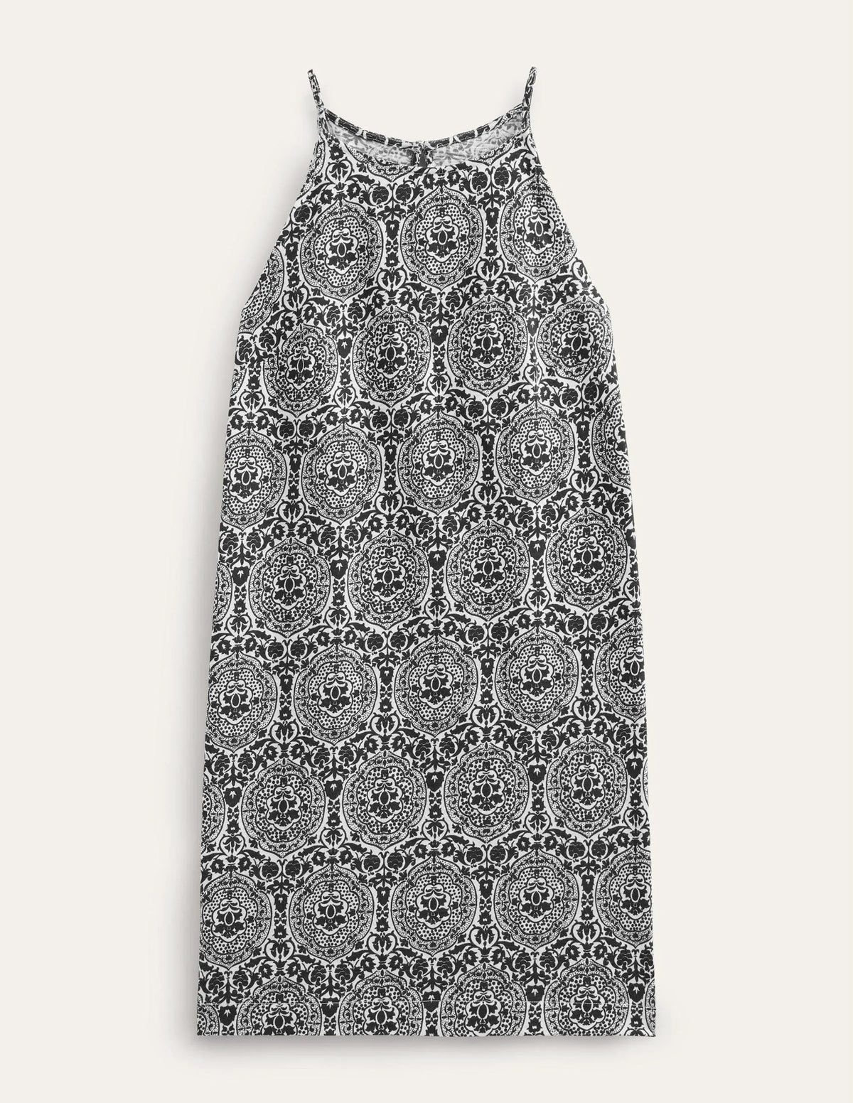 Racer Neck Jersey Mini Dress-Black, Exotic Tile